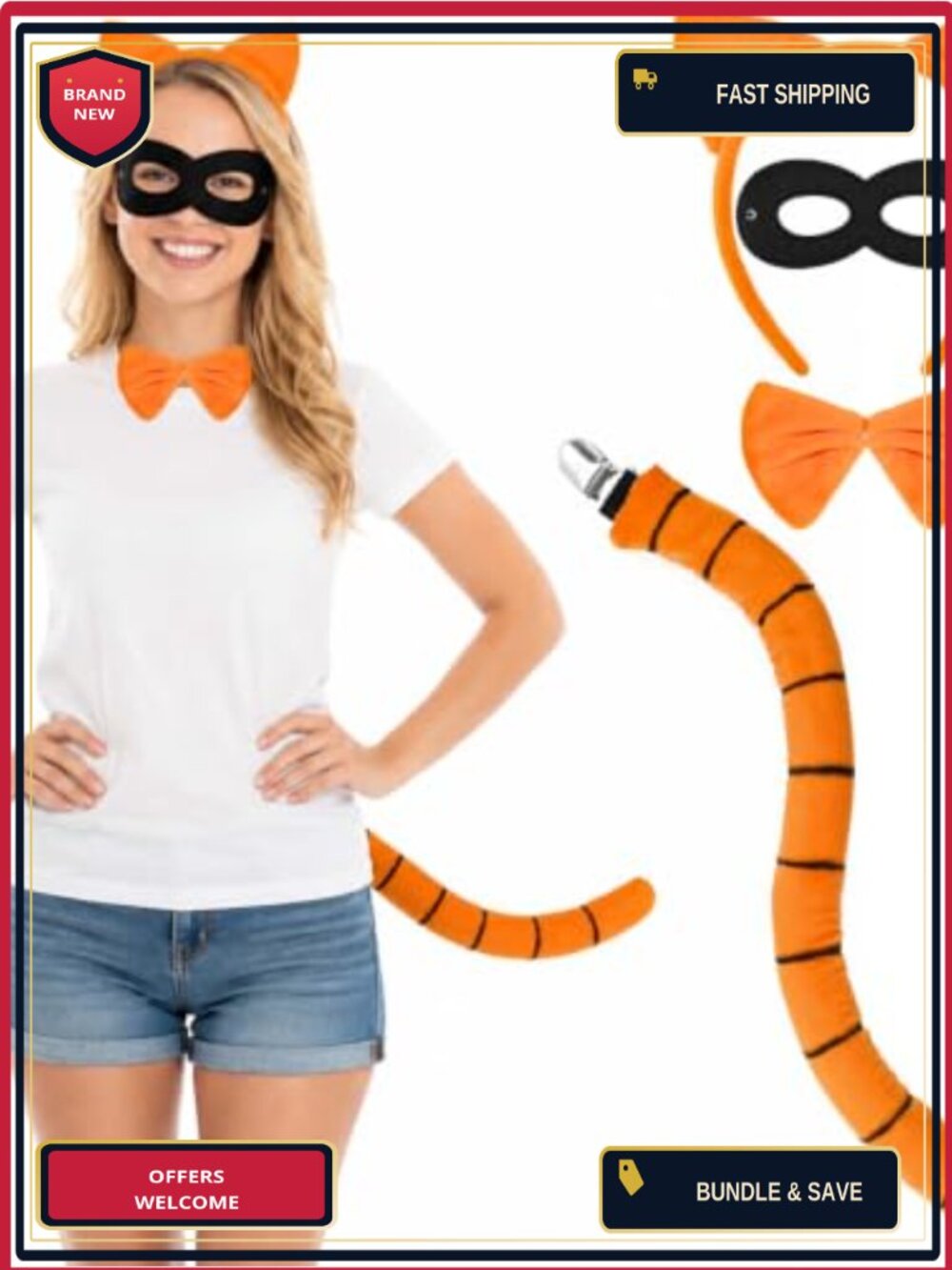 Cat Costume Accessories Set Ears Headband Tail Bow Tie Mask Cosplay Party